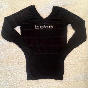 Bebe Black Double V-Neck Logo Sweater